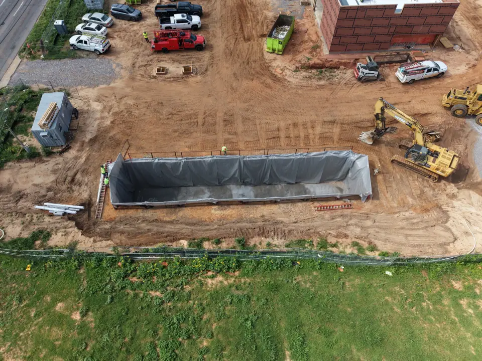 Lined tank excavation ready for bedding