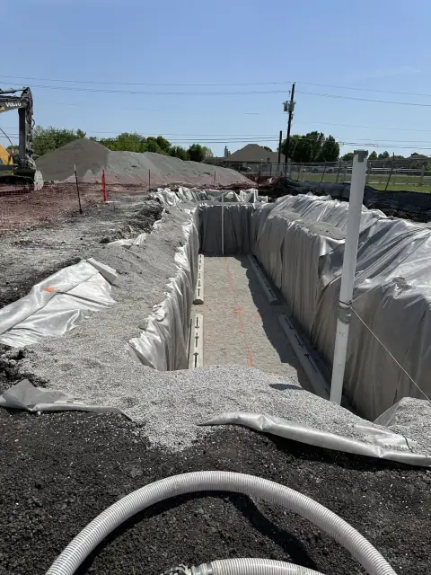 Lined trench looking toward the tank pit