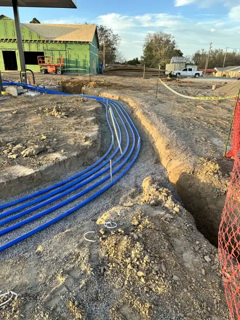 Product piping trench running toward the store