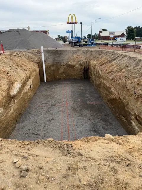 Tank pit excavated to depth