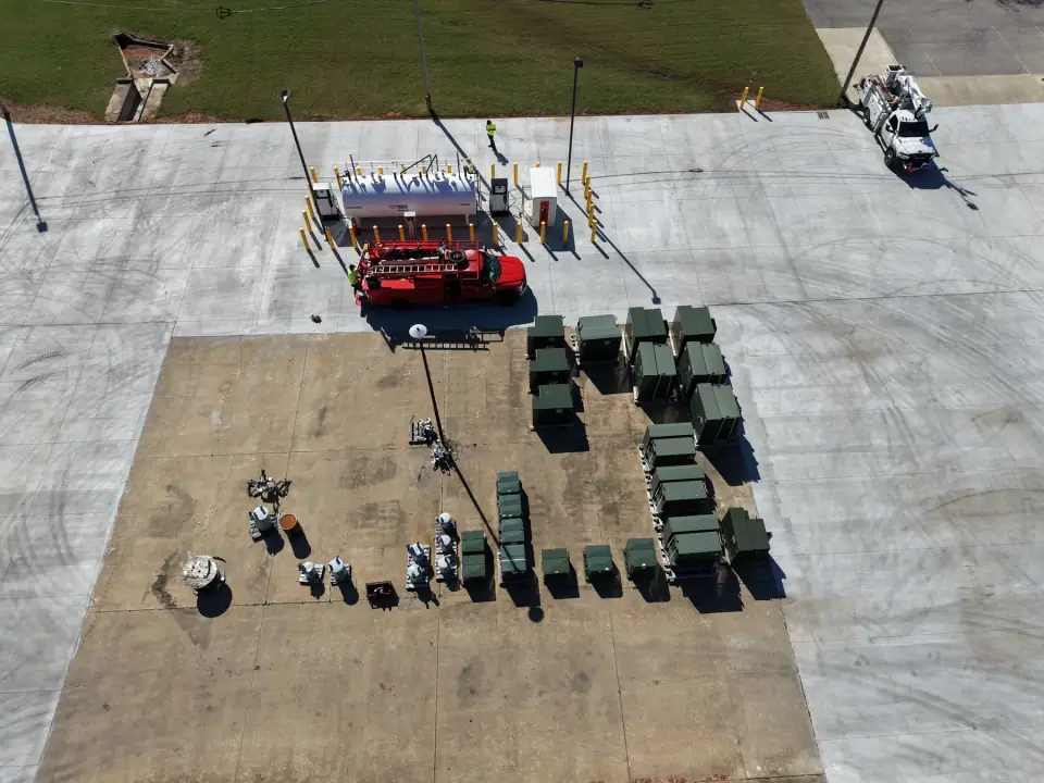 Aerial view of the new fuel island on the replaced concrete