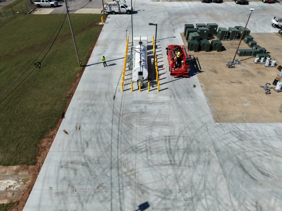 Aerial view of the fuel island and the new concrete apron