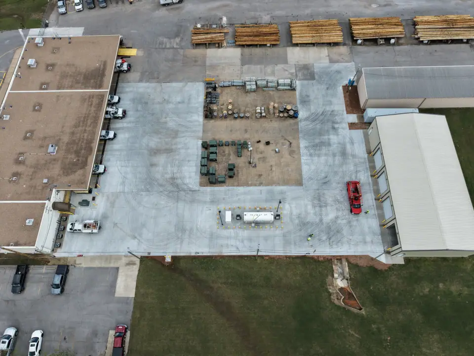 Aerial overview of the service center property and new concrete