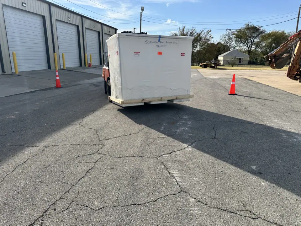Equipment staged at the service center before work began