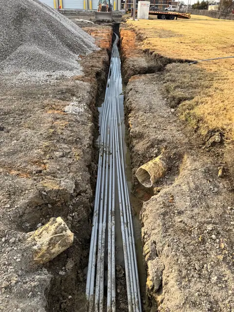 Conduit runs in an open trench