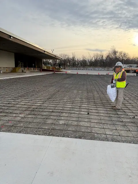 Concrete placement across the reinforced slab
