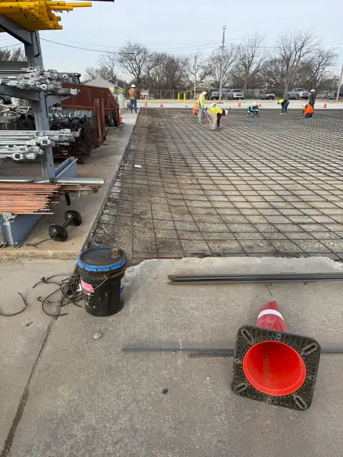 Reinforced slab at the edge of finished concrete