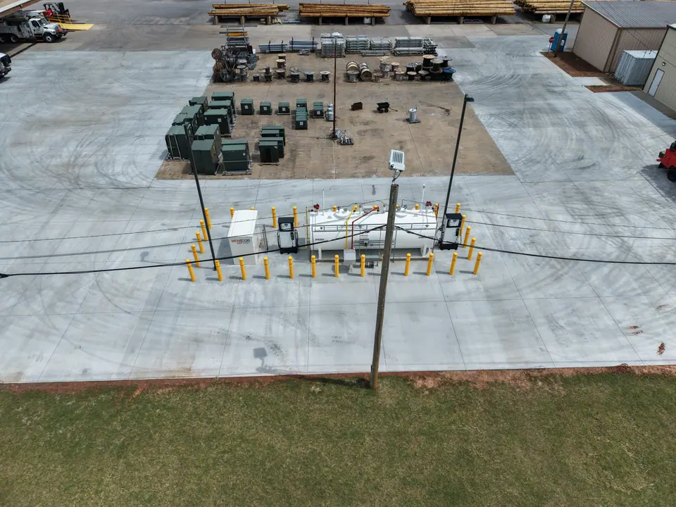 Aerial view of the completed fuel island and service yard