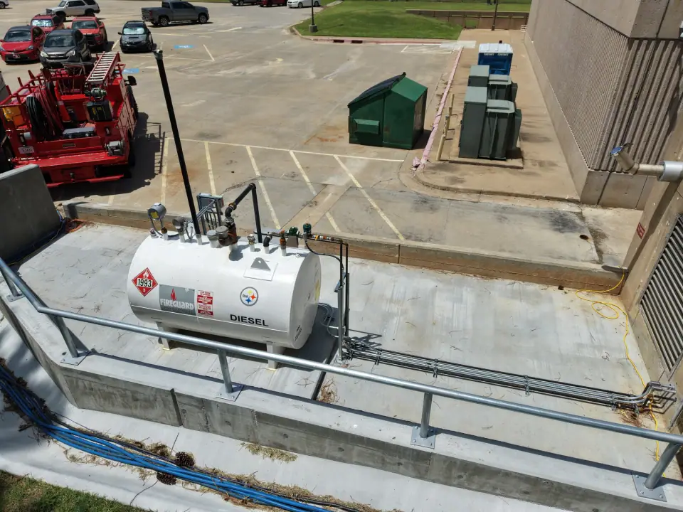 Diesel aboveground tank with piping and guardrail