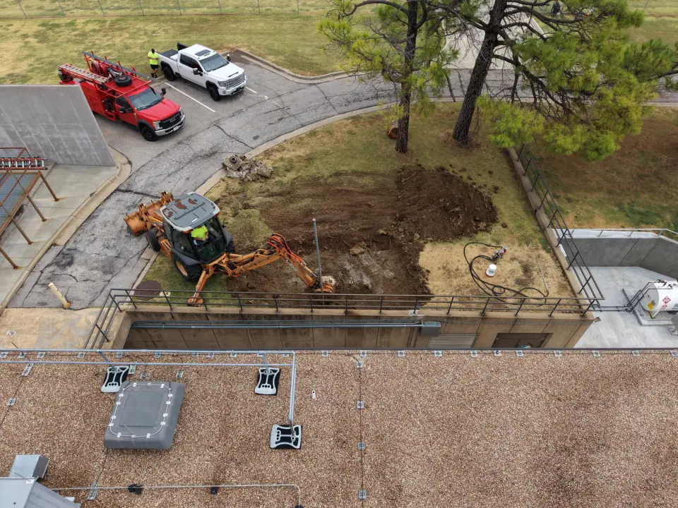 Aerial view of the removal work with Scissortail trucks on site